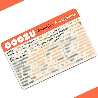 OOOZU Portuguese Language Cards - 2 Card Pack - Essential Words And Phrases For Holidays And Travel To Portugal - Lightweight Credit Card-Sized Phrasebook/Phrase Book Alternative