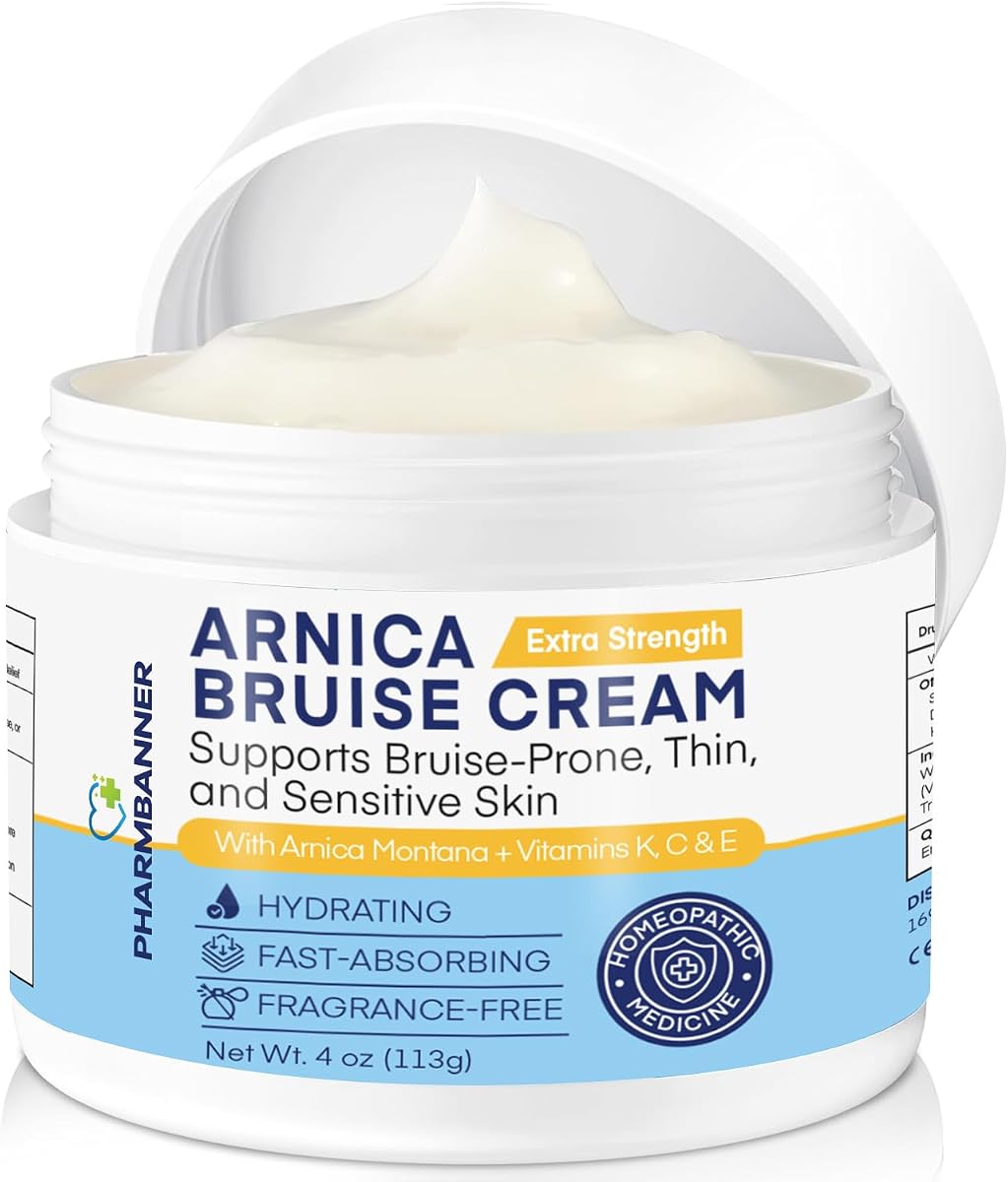 PHARMBANNER Arnica Bruise Cream Extra Strength – Fast-Acting Arnica Montana with Vitamins K, C & E for Bruising, Swelling, Discoloration & Thin Skin – Hydrating Moisturizer for Face & Body – 4 oz