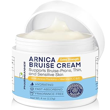 PHARMBANNER Arnica Bruise Cream Extra Strength Fast-Acting Arnica Montana with Vitamins K, C & E for Bruising, Swelling, Discoloration & Thin Skin Hydrating Moisturizer for Face & Body 4 oz