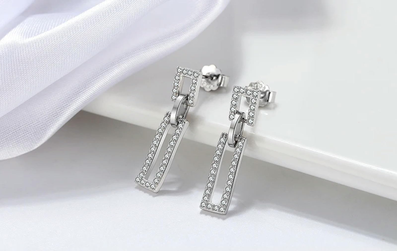 925 Sterling Silber Tropfen Ohrringe Rechteck Baumeln Für Frauen Mädchen Party Schmuck Geschenke