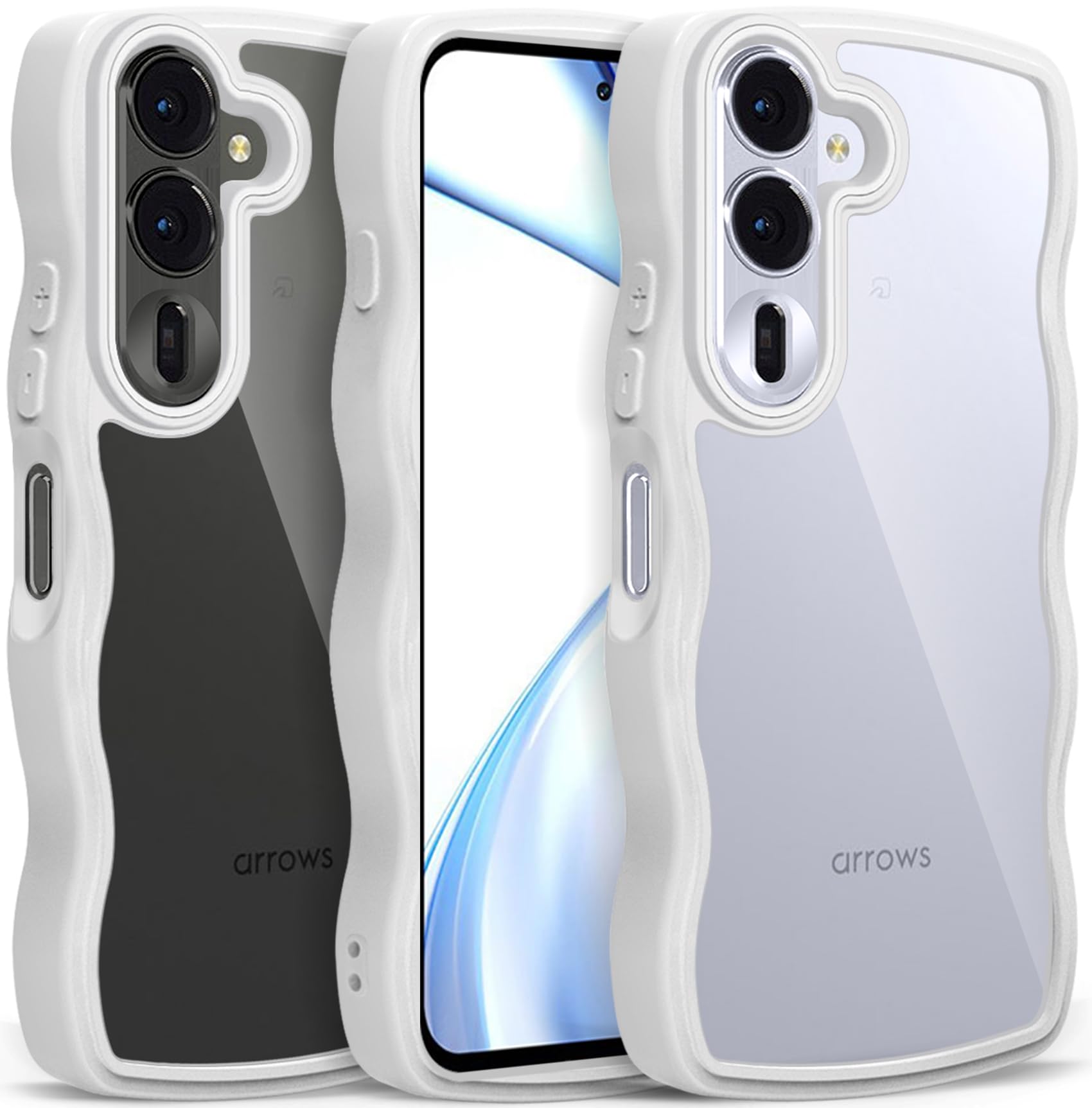 Meiping For arrows Alpha F-51F ケース クリア ウェーブ おしゃれ かわいい 人気 arrows Alpha スマホケース M08 カバー 滑り止め 薄型 軽量 耐衝撃 ストラップホール付き シリコン 透明(ホワイト)