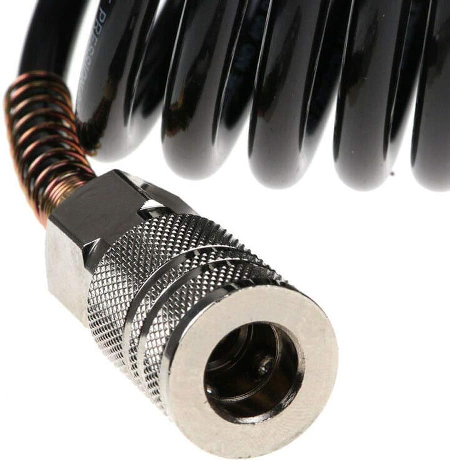 25ft Air Compressor Hose with Bend Restrictor and 1/4 Quick Coupler - Coiled Flexible Air Hose with Solid Copper Connectors