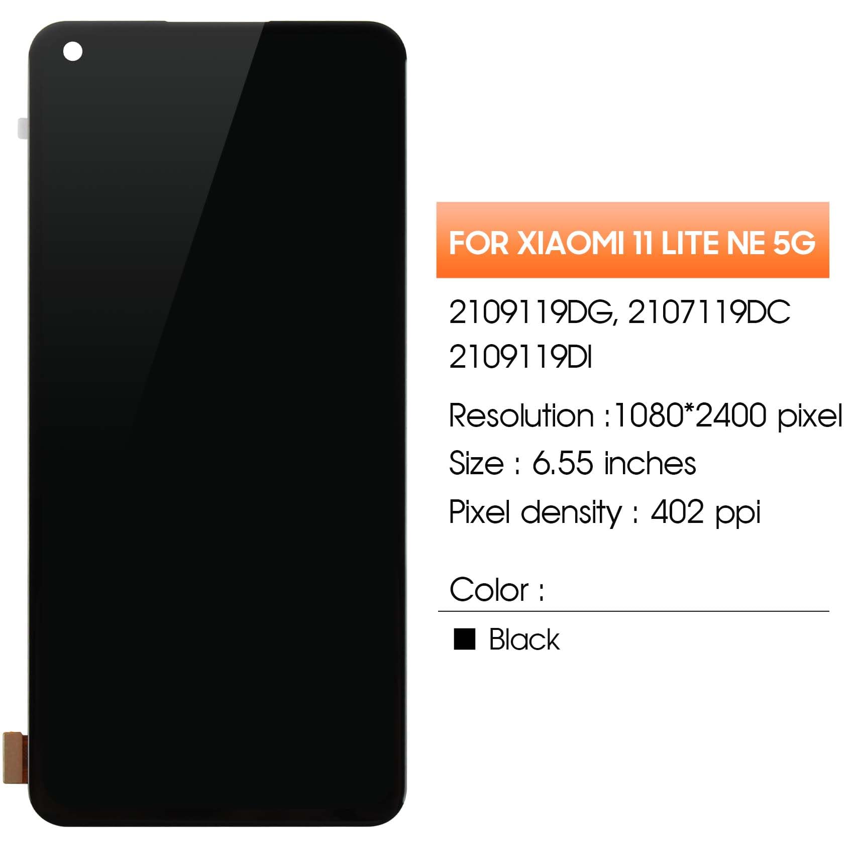 Schermo LCD per Xiaomi 11 Lite NE 5G/Mi 11 Lite 4G/Mi 11 Lite 5G Schermo di Ricambio Digitizer 2109119DG M2101K9AG M2101K9G Touch Assemblaggio parti di riparazione (6.55")