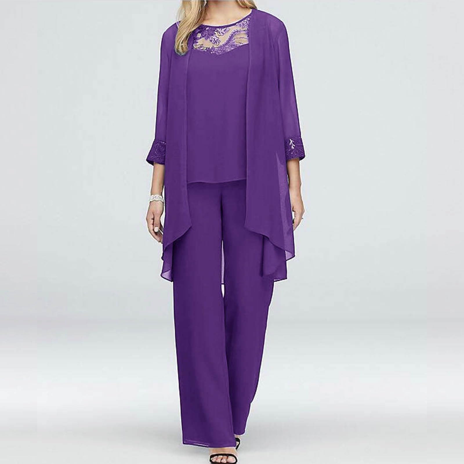 3 Pièces Ensemble Femme Chic Et Elegant- Ensemble Pantalon Et Haut Fluide Couleur Unie Mousseline De Soie Décontracté Coupe Ample Gilet + Cardigans Léger Confortable Soirée Fête Tailleurs 2025