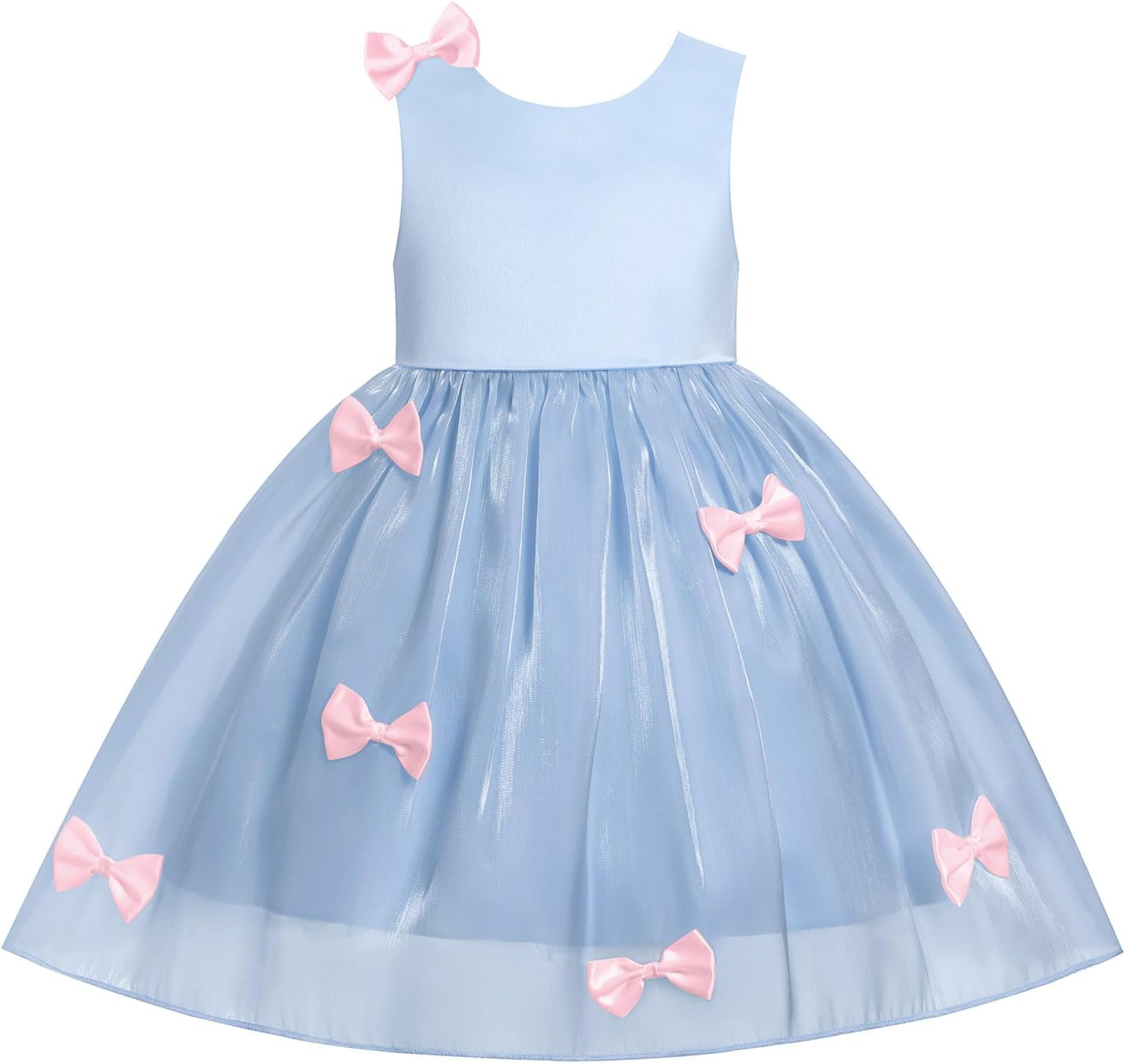 IBAKOM Baby Girl Bow Midi Dress Sleeveless Pink White Black Blue 1st 2nd 3rd Birthday Outfits Toddler Pageant Wedding Frock