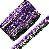 Länge: 9,1 m, breites 2,8 cm elastisches Paillettenband zum Nähen, Kleid, Tanz, Kostüme, Stirnband (Grün/Gold/Violett, 30 mm)