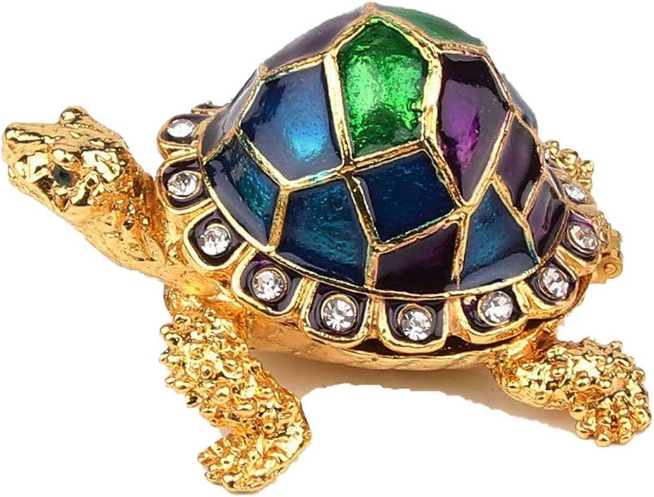 SEVENBEES Hand Painted Rabbit Figurine Enamel Hinged Jewelry Trinket Box and Turtle Jewelry Trinket Box Hinged for Women or Girls