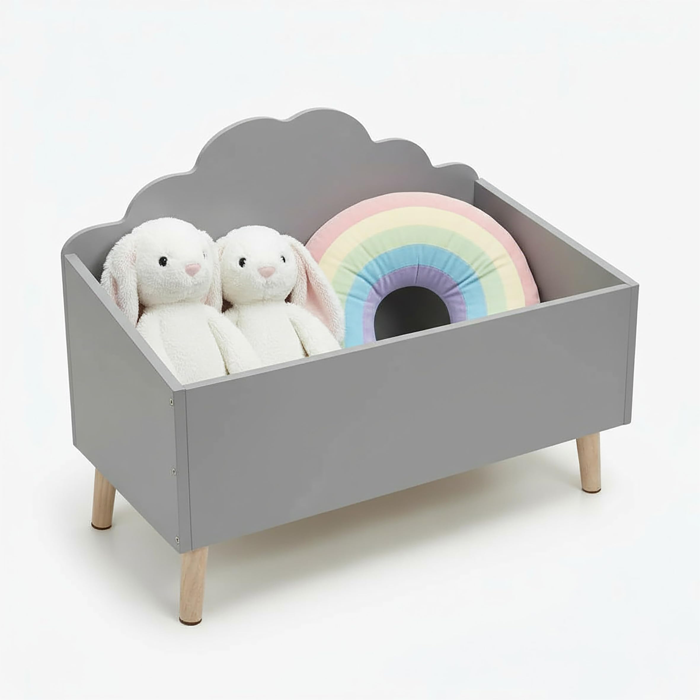 Spetebo Kinder Aufbewahrungstruhe Wolke, grau, 58 x 45 cm, Holz | Ordnungskiste im kindgerechten Design Für Spielzeug und Bücher Spielzeugkiste Holztruhe
