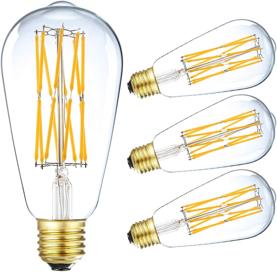 Leools Vintage LED Edison Bulb Dimmable 15W,Equivalent 120W, Antique Style ST64 LED Filament Bulbs,1300 Lumen,2700K Soft Warm White, E26 Base,4 Pack.