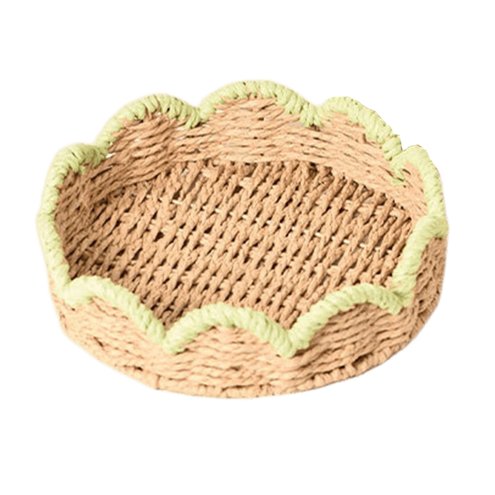 Scalloped Serving Tray Decorative Braided Paper String Container for Storing Cosmetics and Small Items Breathable Storage Planner