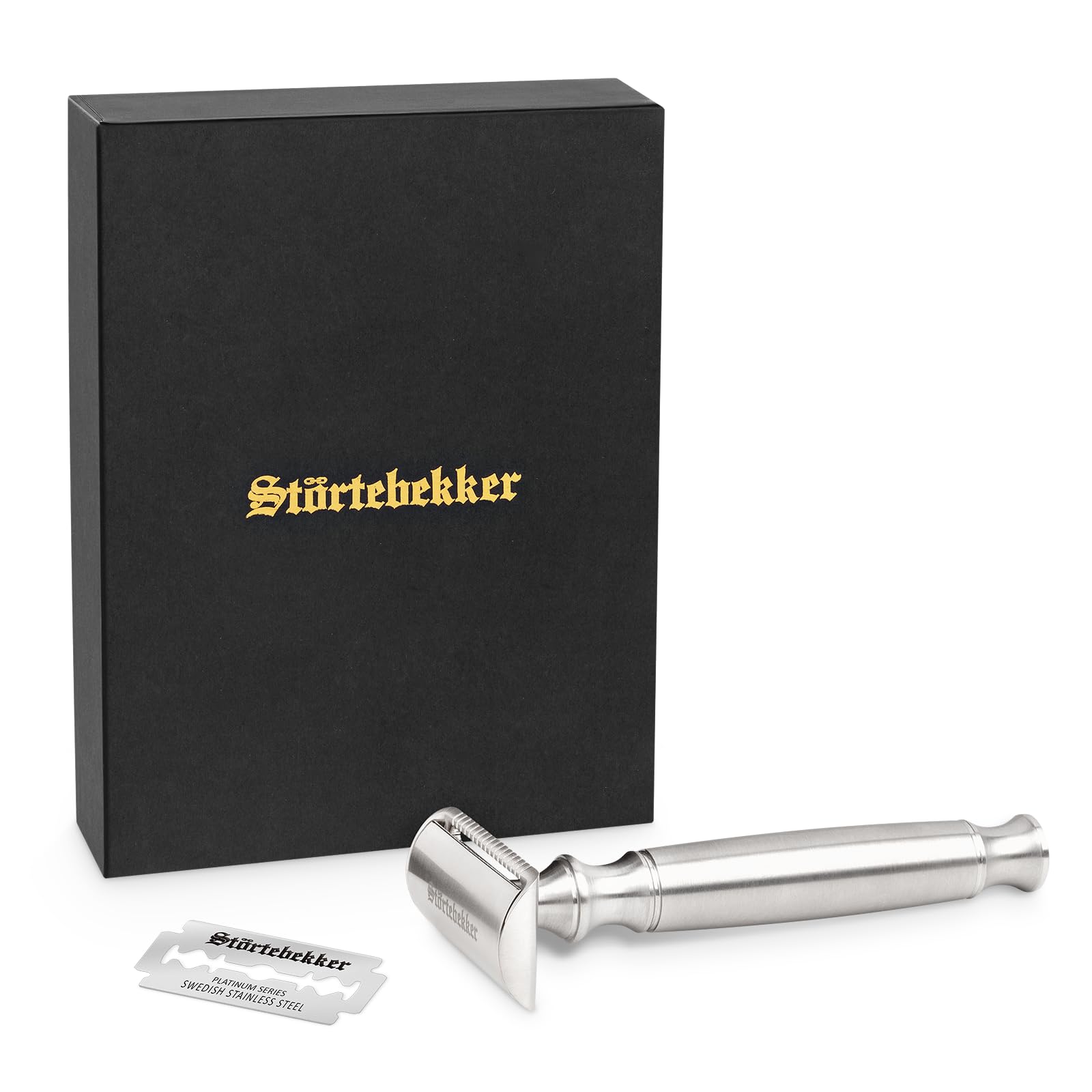 Störtebekker® - Rasoio di sicurezza da uomo Rostock, rasoio a umido di alta qualità, in acciaio inox, 163 g extra pesante per una migliore maneggevolezza, con 10 lame in acciaio inox