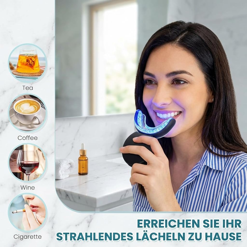 Wellawhite Teeth Whitening Kit—LED Zahnbleaching Set Zuhause Professionelle Zahnaufhellung Ohne Schmerzen Whitening Gegen Kaffee Flecken (Schwarz)