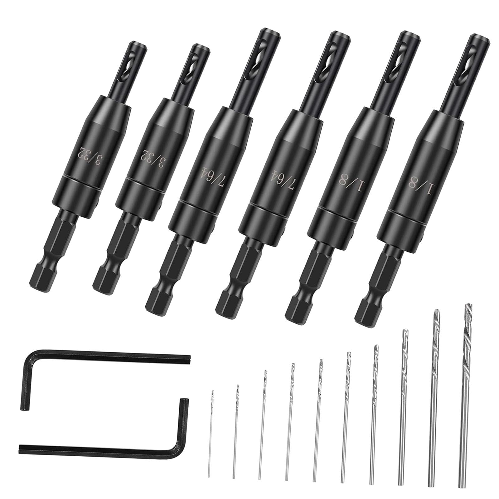 Sharplace Juego de 18 Brocas Autocentrantes, Broca de Centrado de 3/32", 7/64" Y 1/8" para Ventanas de Puertas
