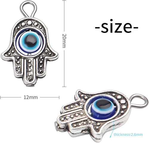 Miniatura 4 de Aylifu Dijes de marco de cuentas de mano de Hamsa, dije de mal de ojo de Hamsa con símbolo de mano de Fátima para bricolaje, collar y pulsera