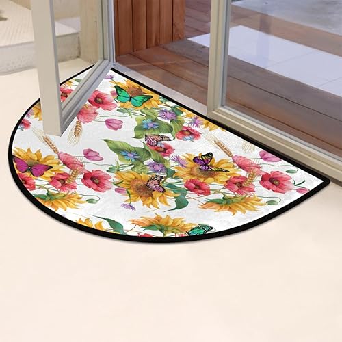 Miniatura 2 de OMFUNS Tapete semicircular de flor de amapola para interior y exterior, diseño floral de girasol, tapete de bienvenida, tapete lavable para entrada,