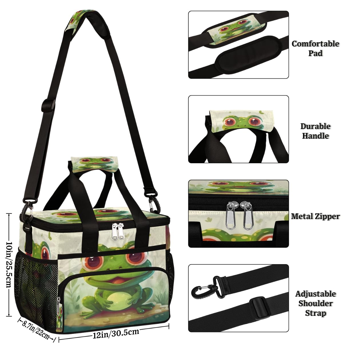 Frog Insulated Picnic Backpack Lunch Box for Women Men Picnic Basket Tote Lunch Bag Picnic Bag Portable Lunch Bags for Picnic, Beach, Work, Trip,Office, Camp Cute Frog
