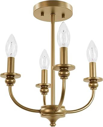Hunter - Southcrest 4-Light Luxe Gold, Medium Size Flush Mount Light, Dimmable, Traditional Style, Candle Shaped, for Bedrooms, Kitchens, Dining, Living Rooms - 48068