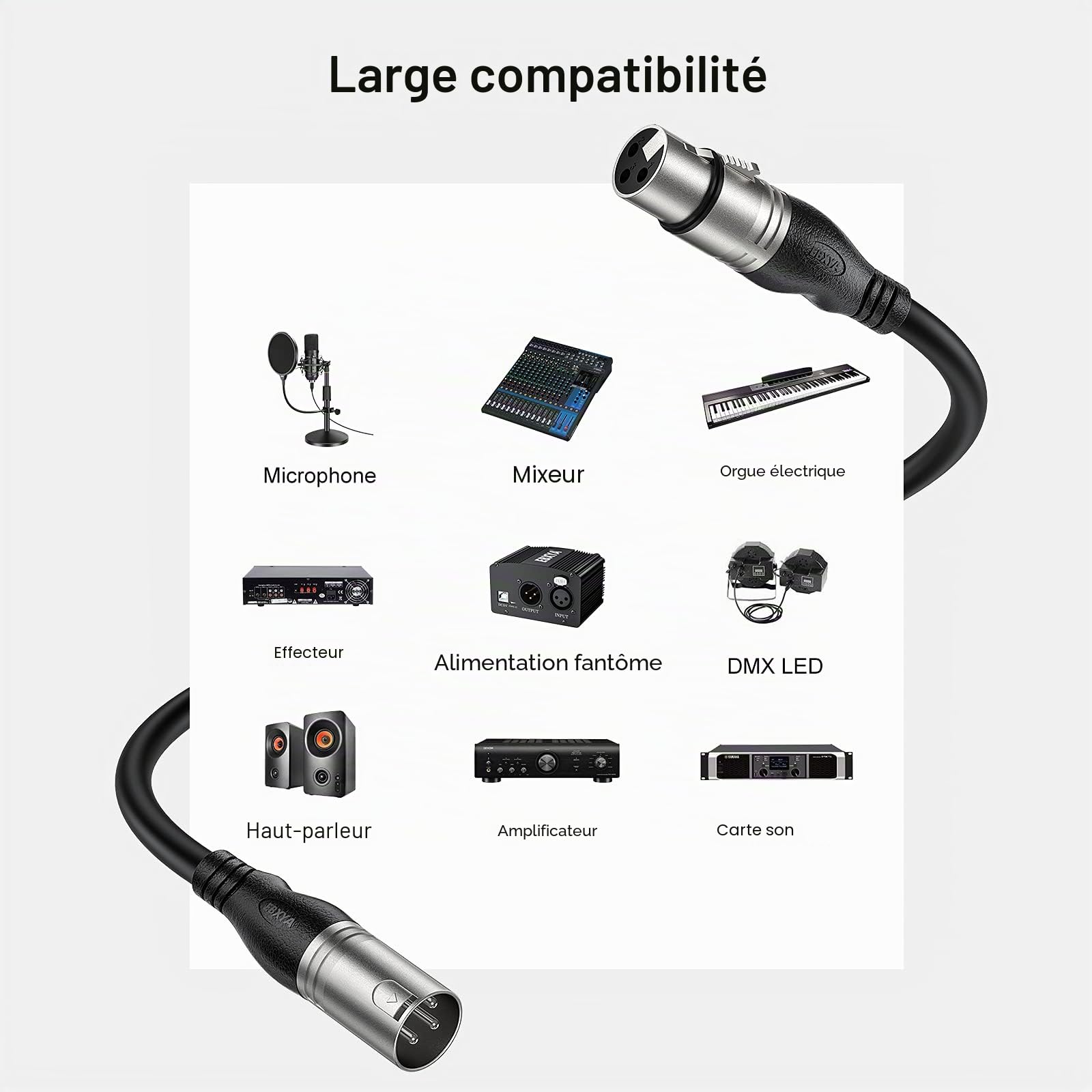 EBXYA Câbles Microphone XLR Équilibrés 10M 2 Pack, Câble Audio Professionnel 3 Broches Mâle vers Femelle pour DMX, Studio, Home Studio et Équipement Audio