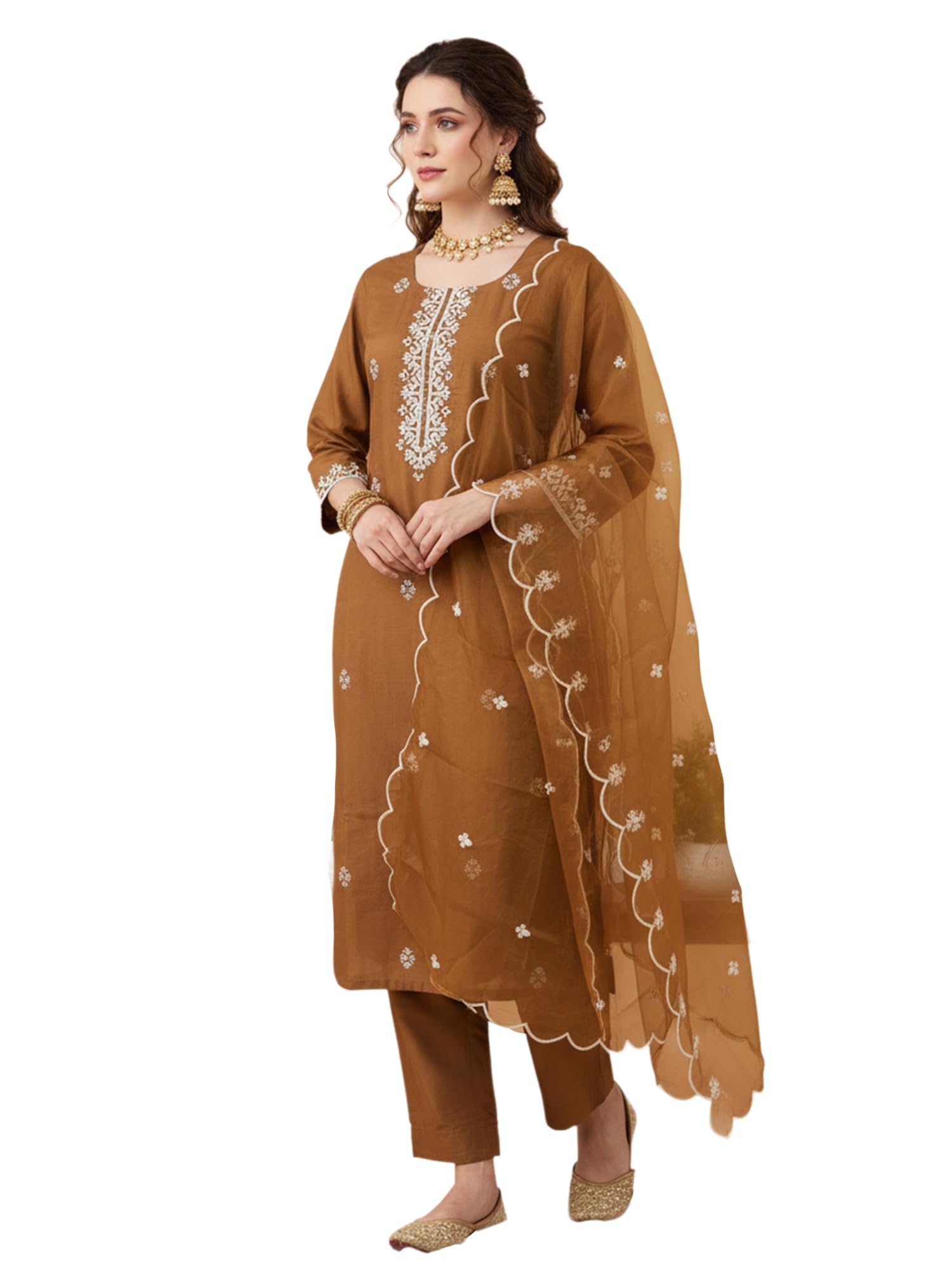 Women's Silk Blend Embroidered Mirror Work Kurta & Pant with Dupatta Set | Suit Set For Women-image-25