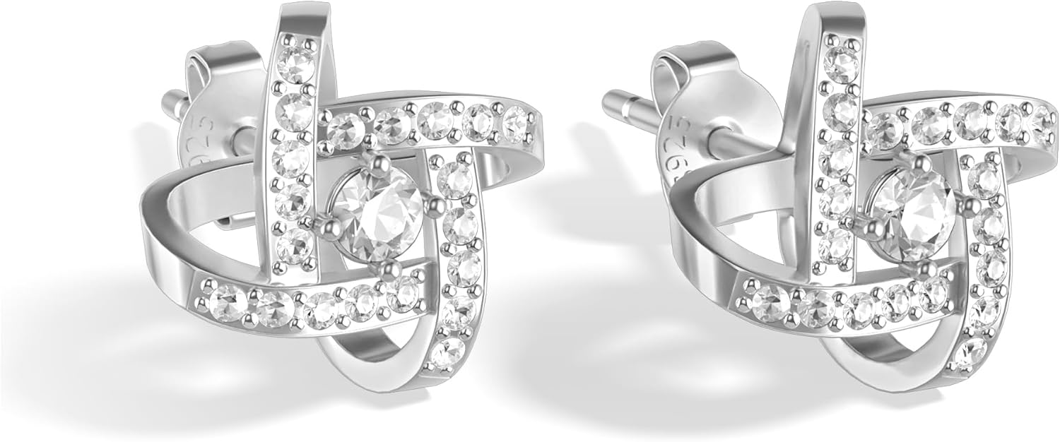 Sterling Silver Love Knot Stud Earrings with crystals - Image 6