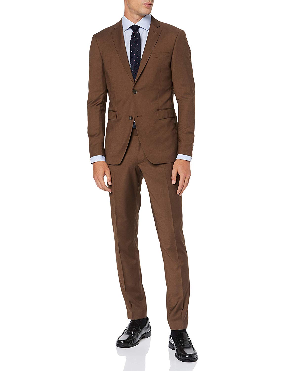 HOTK Uomo Abito da Cerimonia Nuziale con Risvolto Classico Attillato Slim Fit a Due Pezzi Marrone