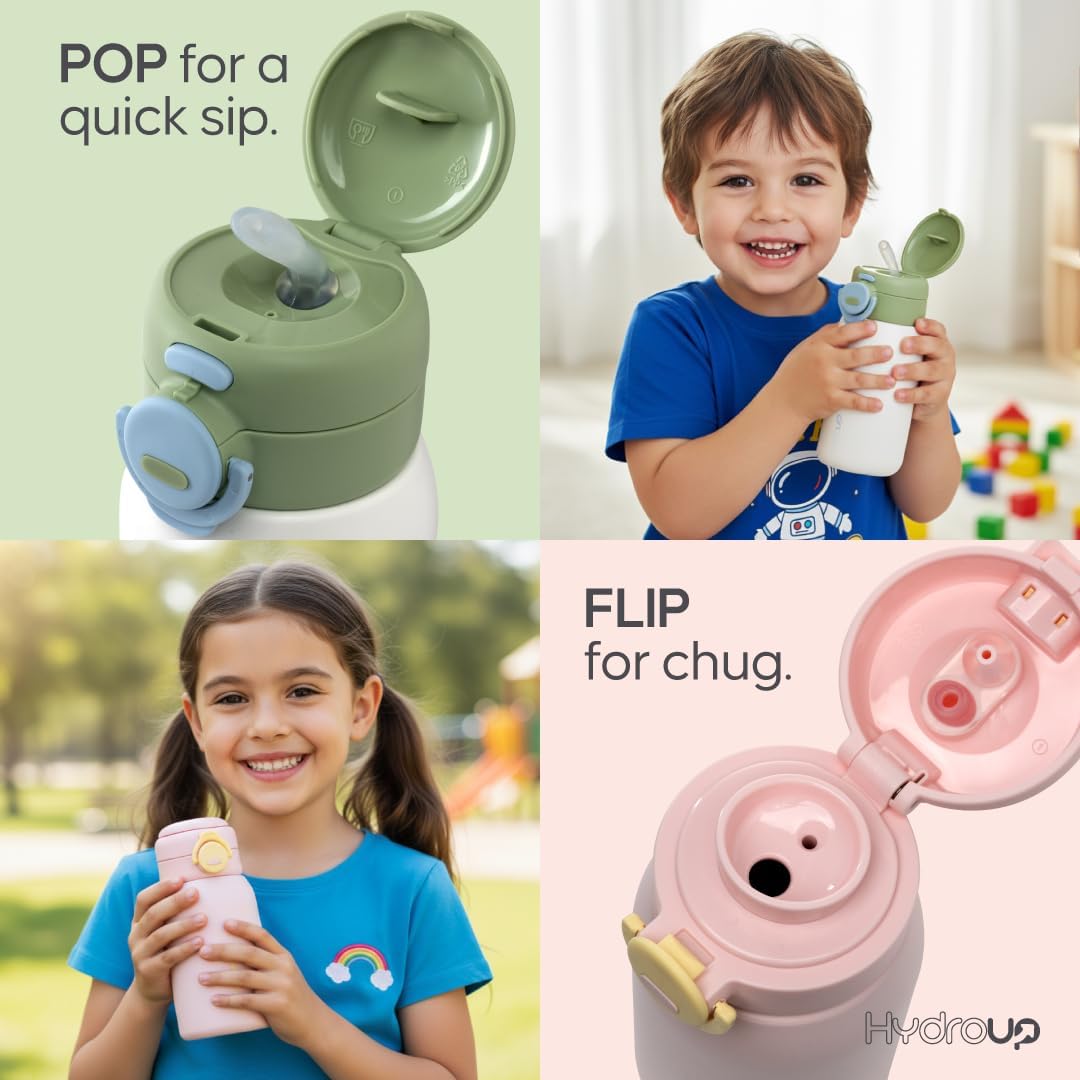 Kids Water Bottle 16oz – Stainless Steel Vacuum Insulated, Leakproof with 2-in1 Straw & Chug Lid, BPA-Free, Durable for School and Sports - Image 6