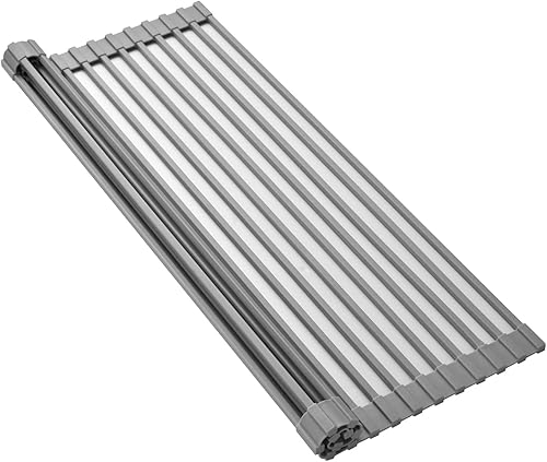 Mistifi Escurridor de Platos Enrollable de Acero Inoxidable con Recubrimiento de Silicona para Sobre el Fregadero Multiusos, 20.8"X13.2", Escurridor