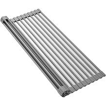 Mistifi Silicone-Coated Stainless Steel Over The Sink Multipurpose Roll-Up Dish Drying Rack, 20.8"X13.2", Heat Resistant Non Slip Dish Draining Rack BPA Free Dishwasher Safe L, Gray