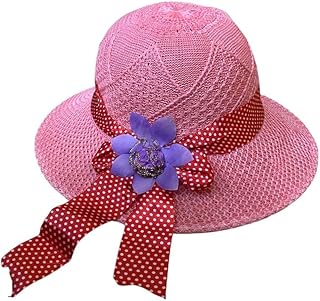 قبعه شاطئ بناتي - طاقيه للوقايه من الشمس – بها حزام ذقن لتثبيتها ومزينة بفيونكة , مناسبة للمصايف والخروجات