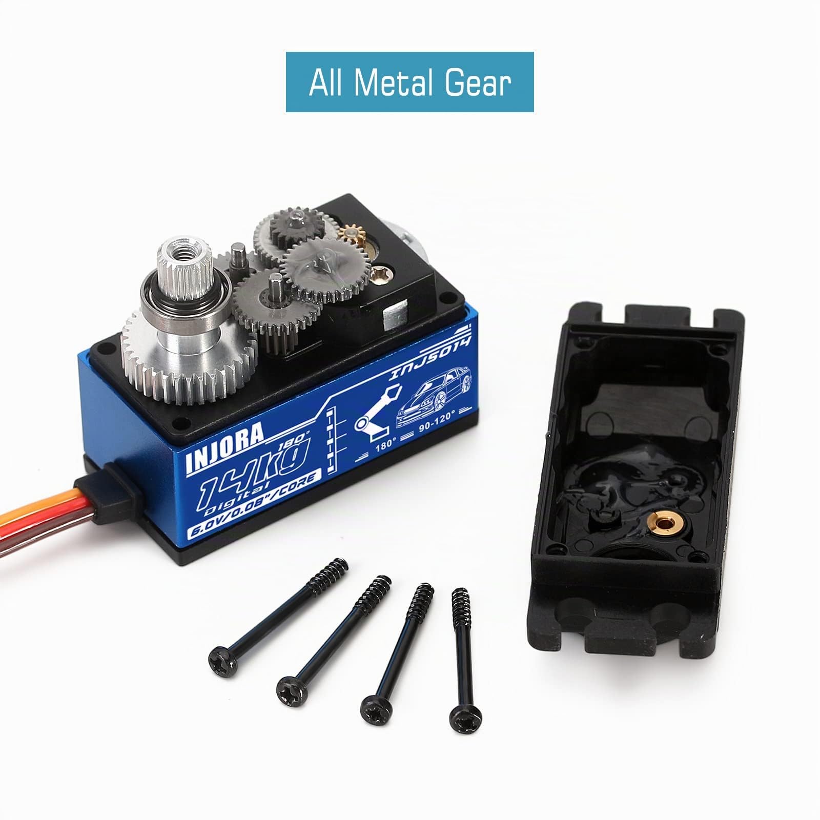 INJORA RC Servo Digital 14kg Perfil Bajo Alto Par Servo Motor para 1/10 1/12 RC Vehículos On-Road Turismo Deriva Coche Helicóptero ala Fija Avión (Control Ángulo 90°-180°)