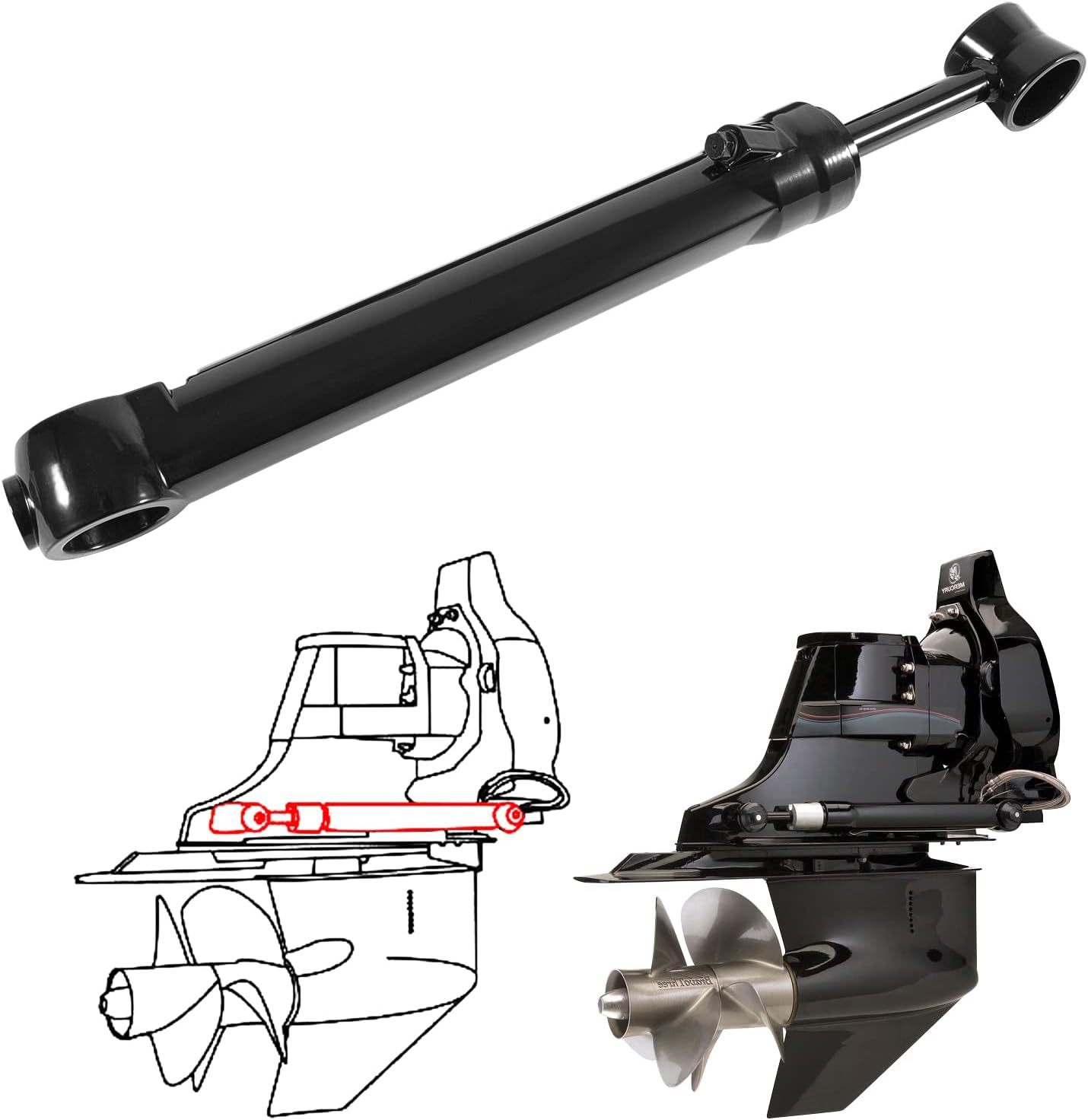Port Trim Ram Cylinder, Power Trim Replacement for all Mercruiser Bravo I,II, and III,Replace Oem 9B-121-02, 98703A26, 98703A11, 98703A12, 98703A17, 18-2424, 26470, 8M0132609, 8M0108279.