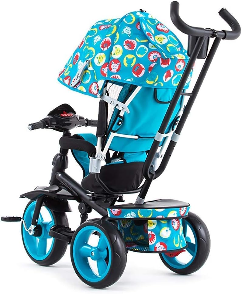 Three-Wheeled Trike, Double Brake Multi-Function Children's Tricycle, Two-Way Swivel seat, Baby Outdoor Tricycle, Blue, 102 * 108 * 52cm