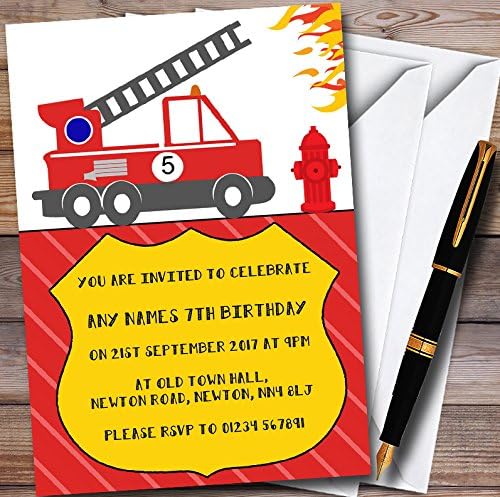 Fire Truck Fire Engine Personalized Childrens Birthday Party Invitations
