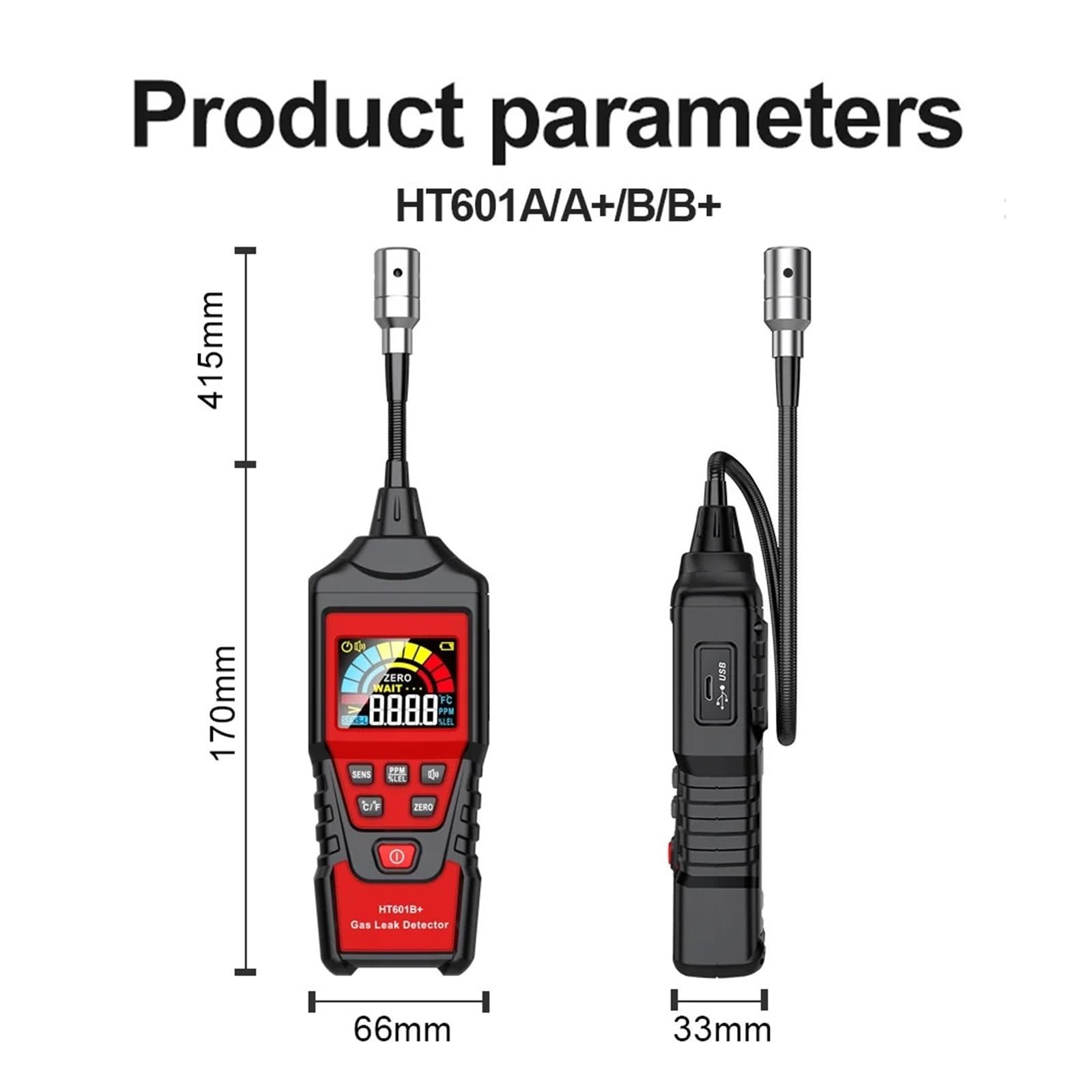 HT601A HT601B Rilevatore Di Fughe Gas 0-1000PPM Suono E Allarme Schermo Combustibile Infiammabile Metano Naturale Display LCD A Colori Rilevamento Rapido Preciso(HT601A)
