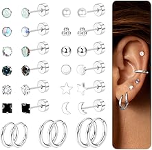Diamday 15 Pairs Earrings Women Men Surgical Steel Ear Piercing Earrings Hoop Silver Women Hypoallergenic Earrings Helix Cartilage Tragus Earrings Small Hoops Set Multiple Piercings