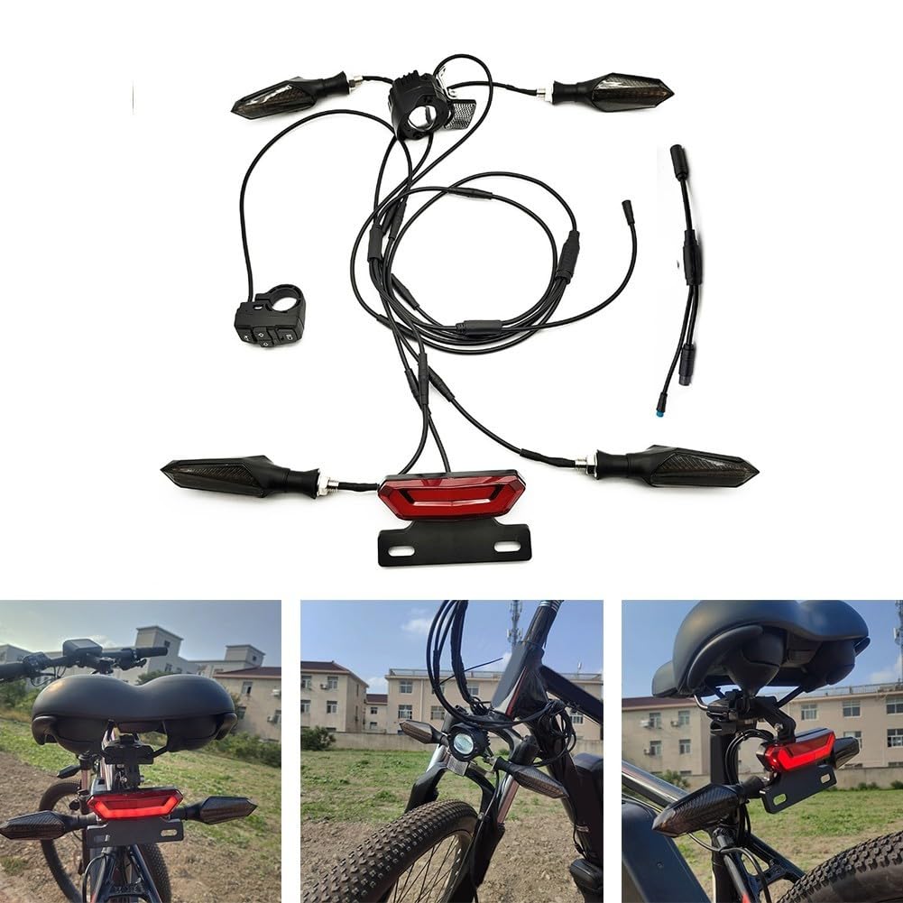 Kit d'éclairage LED pour vélo électrique, avec feux avant et arrière, clignotants et clignotants de frein, pour vélos électriques et tricycles 36 V/48 V/52 V pour améliorer la route