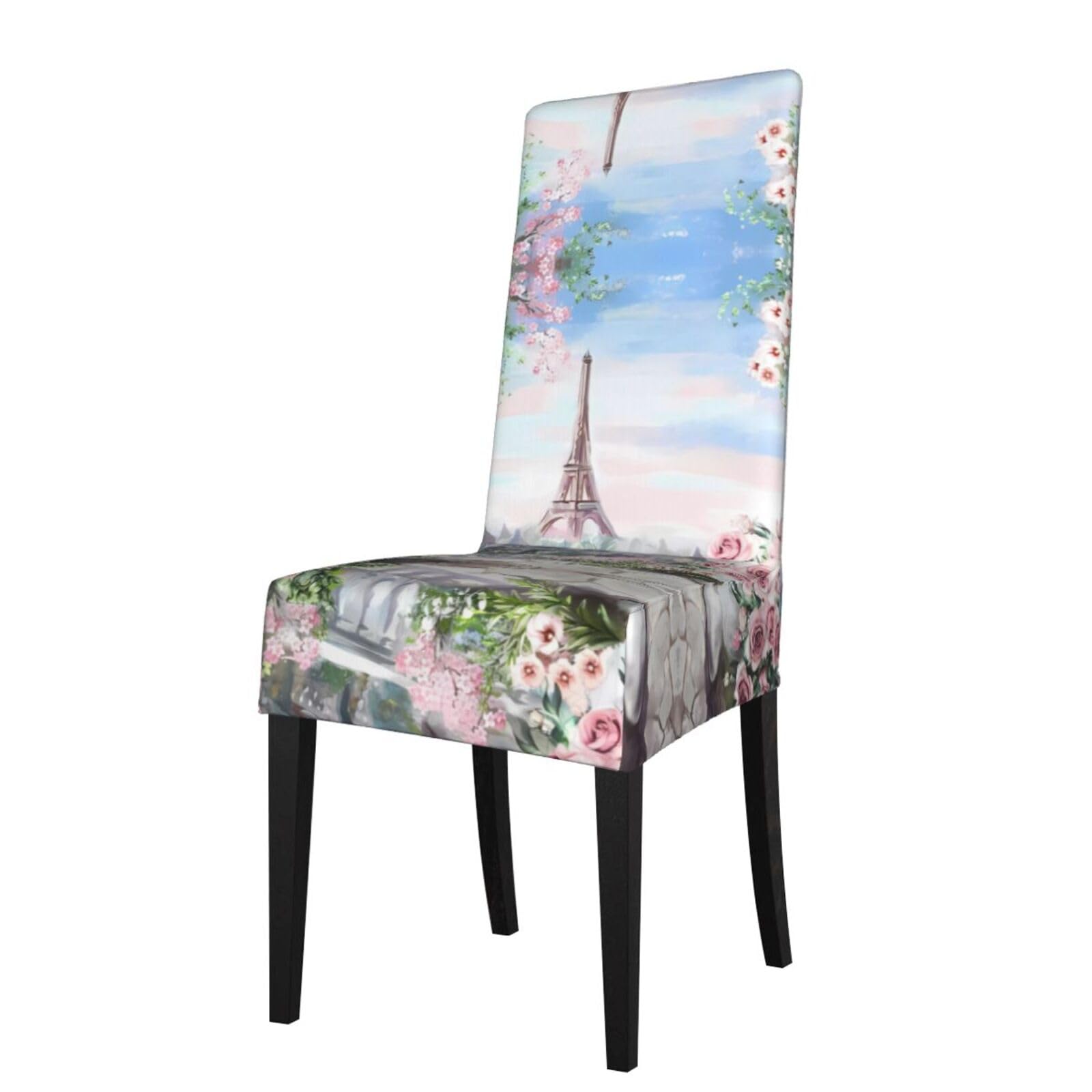 Yyhwhjde Black Eiffel Tower Paris View Prints Protection Cover For Dining Chair – Stretch Slipcovers For A Fresh, Refreshed Dining Room Look!