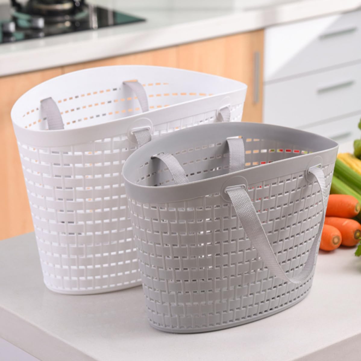 STAHAD Cesto per Bucato in Plastica 2 Pezzi Manici e Design Traforato, Resistente e Pratico per Bagno e Cabina Armadio