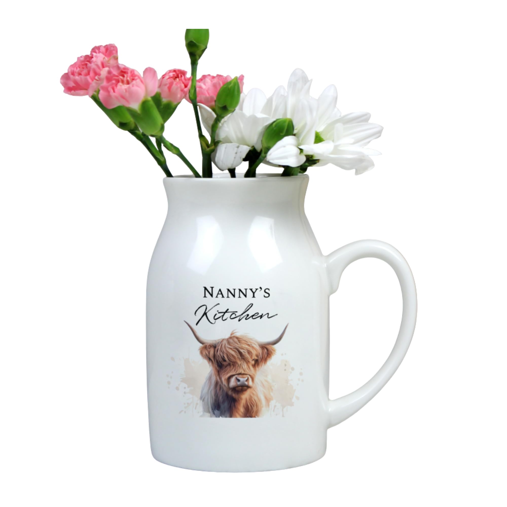 Caleli Gifts White Personalised Highland Cow Flower Jug Vase