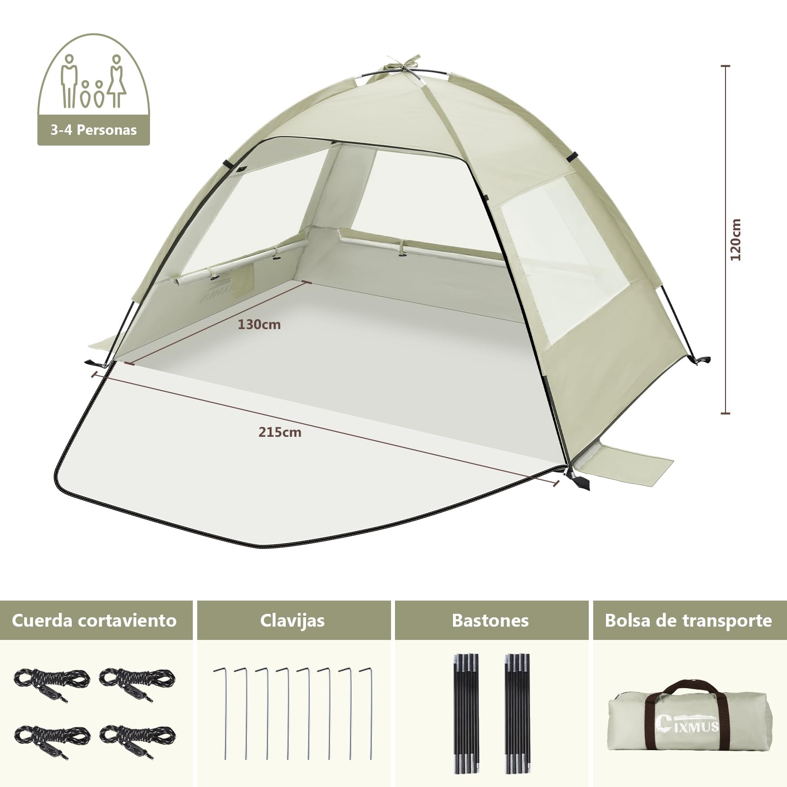 Tienda de Playa Plegable, Carpa Playa Bebe UV 50+, Refugio de Sol con Ventilación, Estructura Estable, Tienda de Campaña Ligera y Portátil para Camping