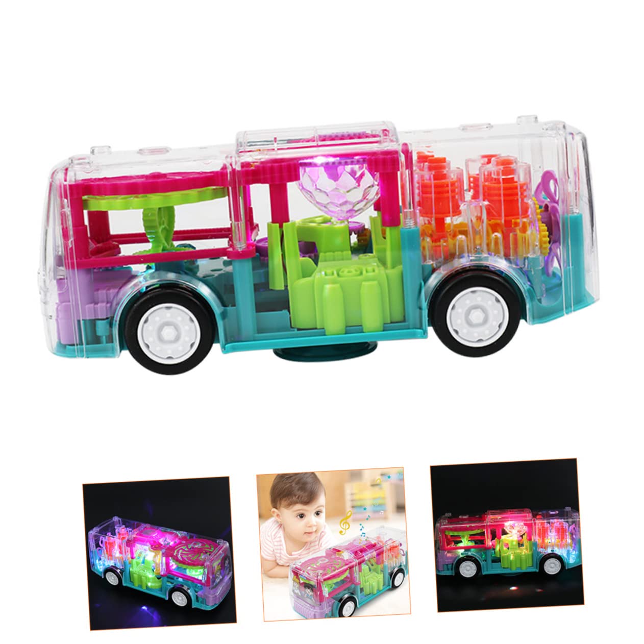 Juguete de Autobús Eléctrico Transparente con Luces y Automóvil Educativo para Juguete de Carrocería Interactivo para Momentos de Diversión Infantil