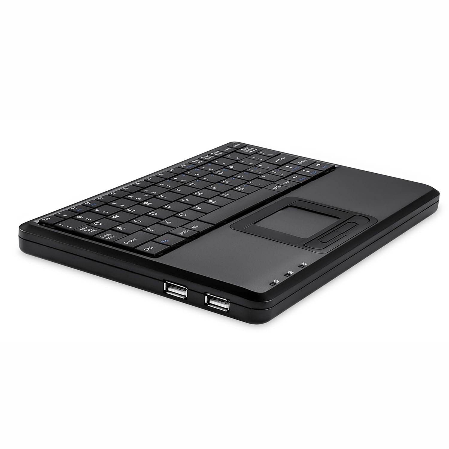 Perixx PERIBOARD-510 H Plus Super Mini Touchpad Tastatur, USB mit 2-Fach USB Hub, Integriertem Touchpad, Schwarz - Deutsches QWERTZ Layout