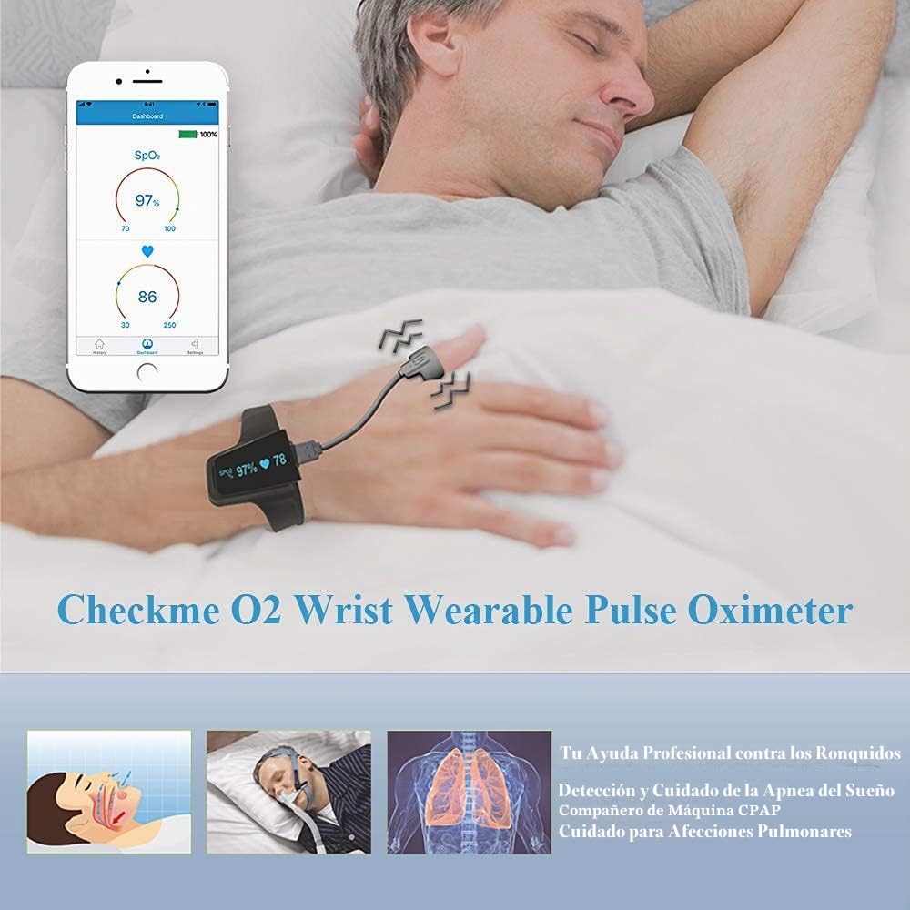 Pulsioximetro, Oxímetro de dedo Profesional, Medidor de Oxígeno en Sangre, Monitor de Oxígeno para Dormir con Alarma para del Sueño, Oxímetro de Muñeca con Bluetooth