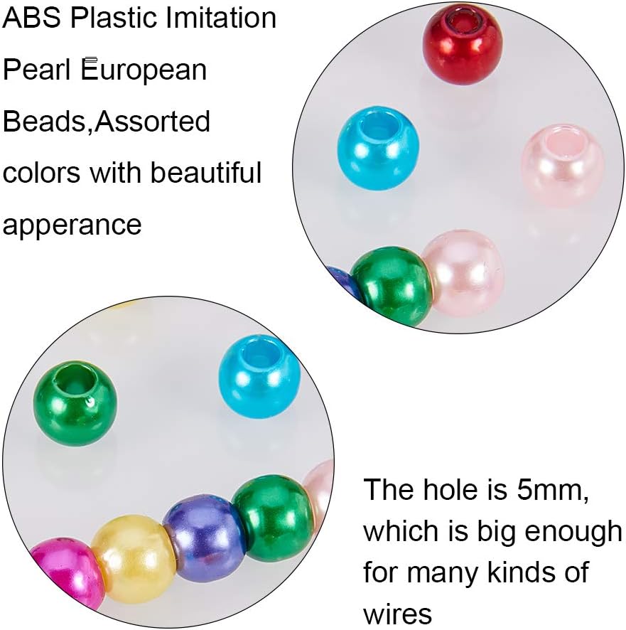 NBEADS 500g/780pcs Mixed Color ABS Imitation Faux Pearl Beads Large Hole Pearls, Leather Kumihimo European Crafts