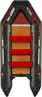 Boudech Turner 420 Schlauchboot, aufblasbar, 4,2 m, für 5 + 1 Personen, mit Rudern und Zubehör, 4 Luftkammern, Boden aus Kunstleder, Schwarz