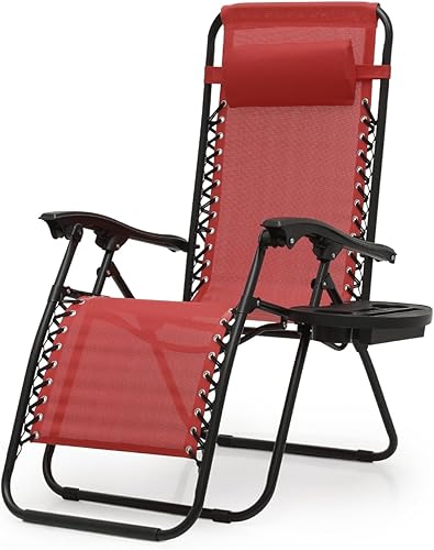 Miniatura 13 de Sillas de gravedad cero, sillas reclinables plegables portátiles con almohada ajustable y bandejas portavasos, para exteriores, patio, playa, Beige