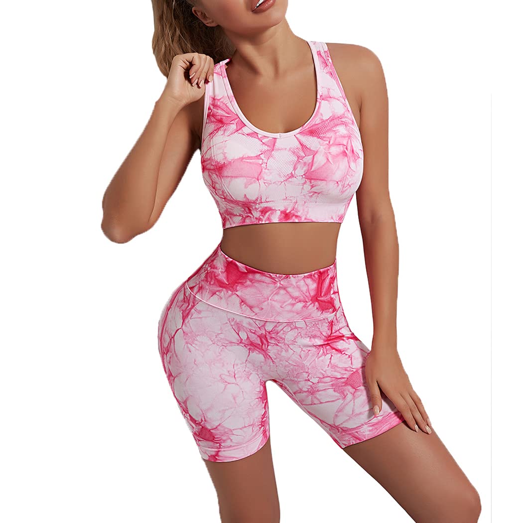 Conjuntos De Entrenamiento para Mujer 2 Piezas Sujetador Deportivo Elástico con Tinte De Corbata Mallas De Yoga De Cintura Alta Conjuntos De Ropa Deportiva para Gimnasio