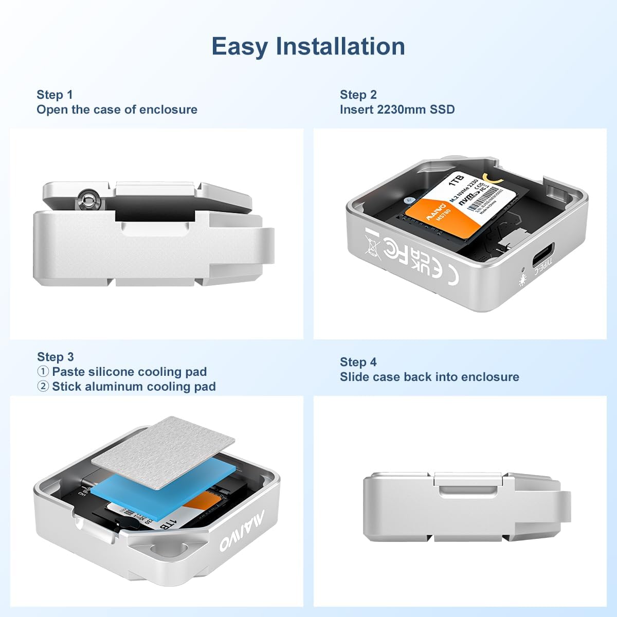 Step-by-step guide for installing an SSD into the MAIWO enclosure
