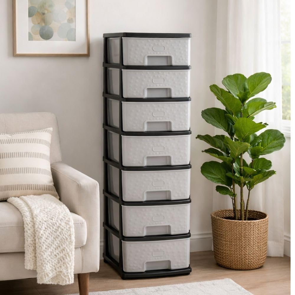 Plastic Modular Drawer Storage Chest Of Drawers Organizer Storage Box, Large Stomo Racks For Multipurpose Anti-slip Shoes Organizers (Grey, 7 Layer)-image-23