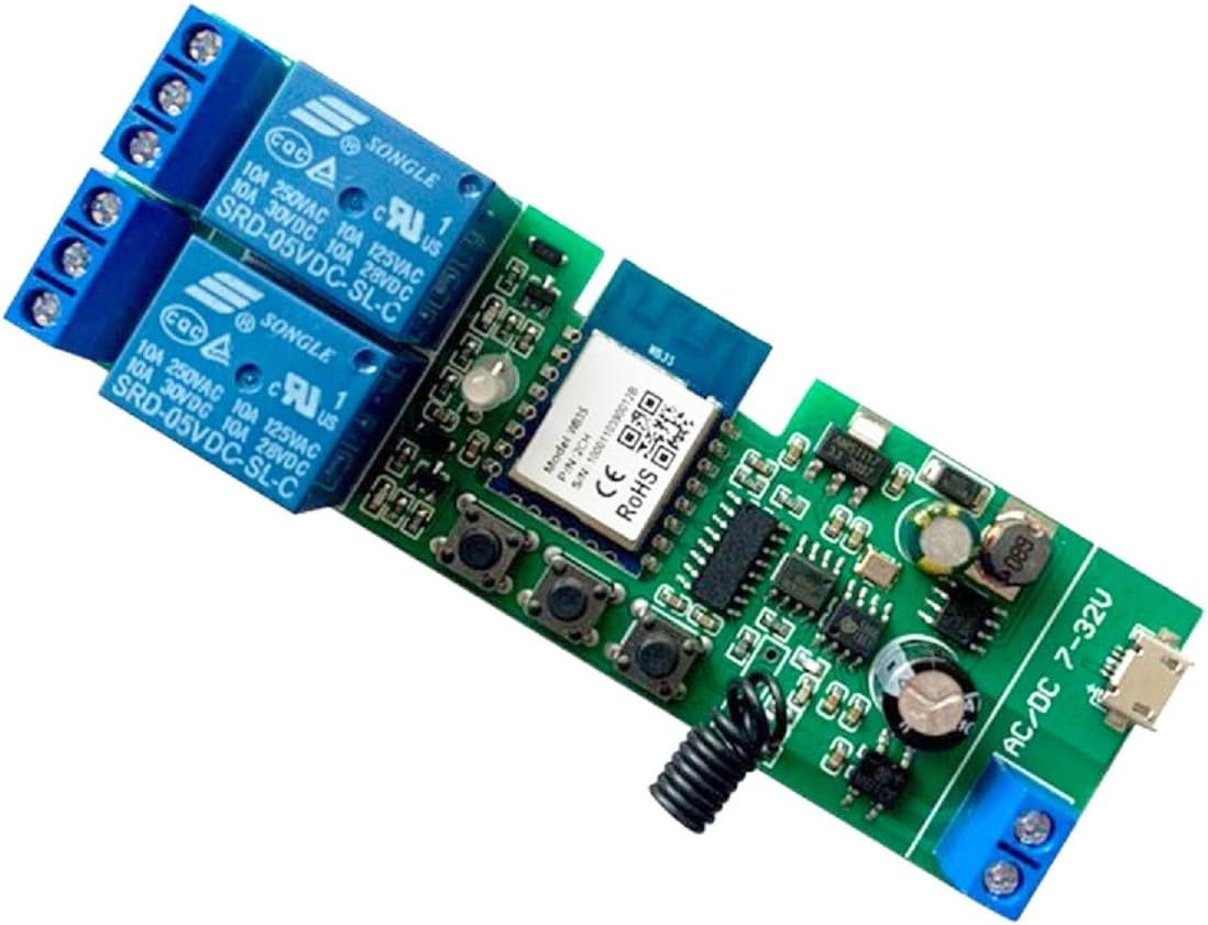 MHCOZY Updated WiFi Wireless Smart Switch Inching Self-Locking Relay Module,Set Inching Time from 0.5 Second to 1 Hour,be Applied to Access Control,DIY WiFi Garage Door Opener (Smart Life app 2CH)